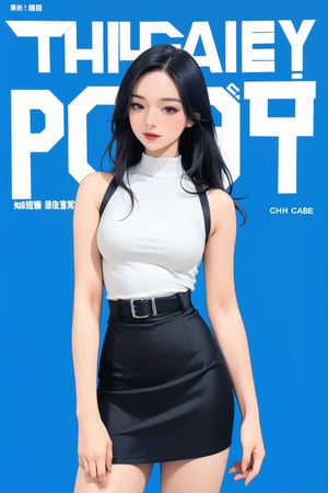 1girl, thigh up, standing, looking at viewer, detailed clothes, styled cutout turtleneck body shirt, sleeveless, miniskirt, accurate color reproduction, best quality, magazine cover, jisoo,chimai,miyeon,aespakarina,hakil,QA,sim