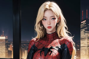 (1girl, ((hip up body, standing,)) spiderman cosplay, blonde hair,) no mask, looking at viewer, cinematic lighting, cinematic composition, hairstyle, magazine cover, 2D artstyle, split screen by 2,



johyun, wyntracy, hine, hakil, htt, chimai, sim, yuong01, sana, QA, aespakarina, huondey,kn,jisoo