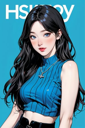 1girl, looking at viewer, styled clothes, turtle neck croptop, sleeveless, hairstyle, sharp focus, magazine cover, coloful background, 2D artstyle, outline, 

chimai,hine,hakil,yuong01,johyun,sim,haohaoulz,kn