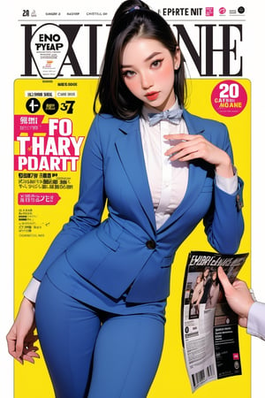 1girl, flight attendant, thigh up body, styled detailed clothes, looking at viewer, sharp focus, magazine cover, chimai,