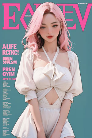 lustful, allure, sexy, 1girl, pink hair, thigh up body, detailed beautiful face, ((detailed beautiful eyes,)) looking at viewer, translucent, intricate clothes, cutout clothes, navel cutout, cinematic lighting, different hairstyle, magazine cover, green background, sim