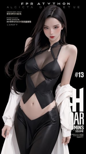 1girl, looking at viewer, thigh up body, sexy and elegant, black background, cutout clothing, hairstyle, cinematic composition, styled clothes,  ultra detailed, best quality, sharp focus, magazine cover, outline, 2D artstyle, htt,haohaoulz