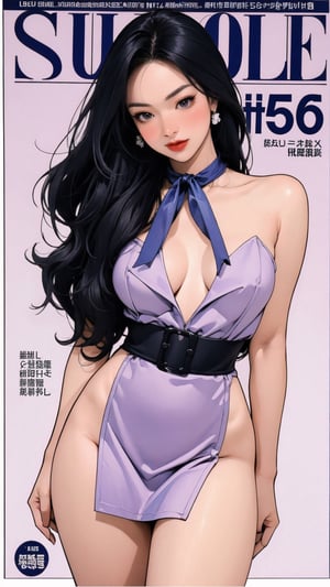 1girl, looking at viewer, thigh up body, stocking, earings, elegant, blush, lustful emotion, nsfw, purple background, hairstyle, styled clothes, cutout clothes, dynamic composition, ultra detailed, best quality, sharp focus, magazine cover, outline, 2D artstyle,aespakarina,htt,sim