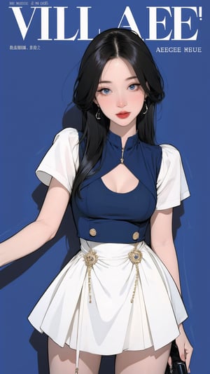 1girl, looking at viewer, thigh up body, stocking, earings, elegant, allure emotion, nsfw, blue background, hairstyle, styled clothes, cutout clothes, dynamic composition, ultra detailed, best quality, sharp focus, magazine cover, outline, 2D artstyle,aespakarina,htt