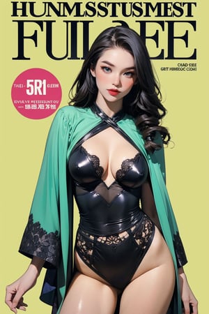 ((huntress,)) thigh up body, 1girl, looking at viewer, intricate clothes, shiny, professional lighting, different hairstyle, coloful, green background, magazine cover, chimai