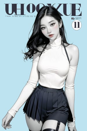 ((kpop idol girl, thigh strap,, styled turtle neck, color pleated skirt,)) 1girl, kneel up, hairstyle, standing, looking at viewer, ultra detailed, profesional lighting, blue background, magazine cover


johyun, wyntracy, hine, hakil, htt, chimai, sim, yuong01, sana, QA, aespakarina, huondey,kn,jisoo, 