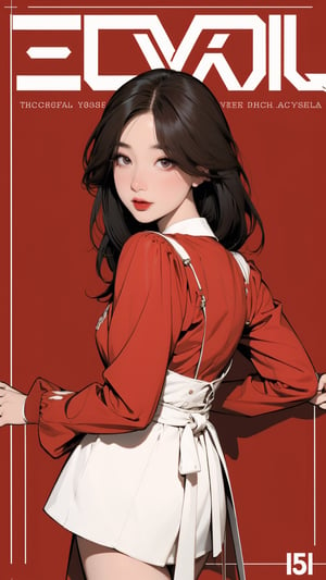 1girl, kpop idol, singer, attendant, looking at viewer, thigh up body, elegant and asthetic, red background, styled clothes, hairstyle, cinematic composition, styled clothes,  ultra detailed, best quality, sharp focus, magazine cover, outline, 2D artstyle,aespakarina,htt