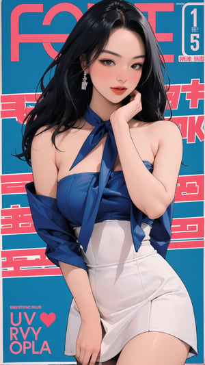 1girl, looking at viewer, thigh up body, stocking, earings, elegant, allure emotion, nsfw, blue background, hairstyle, styled clothes, cutout clothes, dynamic composition, ultra detailed, best quality, sharp focus, magazine cover, outline, 2D artstyle,aespakarina,htt,sim