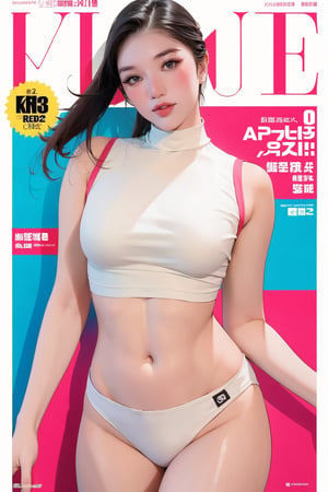 1girl, thigh up body, looking at viewer, styled clothes, turtle neck croptop, sleeveless, hairstyle, sharp focus, magazine cover, coloful background, 2D artstyle, outline, 

chimai,hine,hakil,yuong01,johyun,sim,haohaoulz,kn,htt