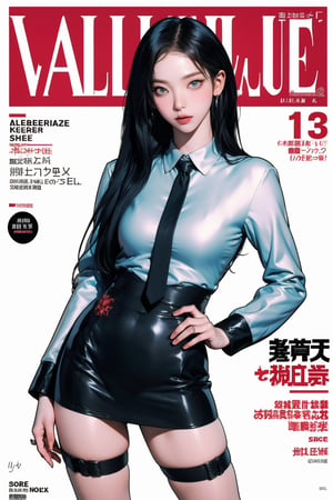 allure, 1girl, flight attendant, thigh up body, styled detailed clothes, looking at viewer, sharp focus, magazine cover, chimai,