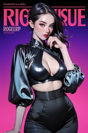 lustful, ((rogue, assassin)) thigh up body, 1girl, looking at viewer, intricate clothes, shiny, professional lighting, different hairstyle, coloful outfit, colorful background, magazine cover, outline, chimai