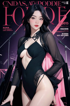 1girl, thigh up body, looking at viewer, on stage, intricate clothes, professional lighting, different hairstyle, coloful, magazine cover, light theme, kn,huondey