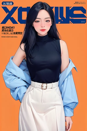 1girl, hip up, standing, looking at viewer, detailed clothes, styled cutout turtleneck shirt, sleeveless, accurate color reproduction, best quality, magazine cover, jisoo,chimai,miyeon,aespakarina,hakil,QA,sim