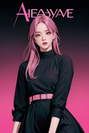 1girl, thigh up body, looking at viewer, pink hair, styled clothes, ultra detail, accurate color reproduction, black background, best quality, professionally color graded, artwork, blurring effect, professional lighting, sanatw, magazine cover,sim,chimai,aespakarina,jisoo