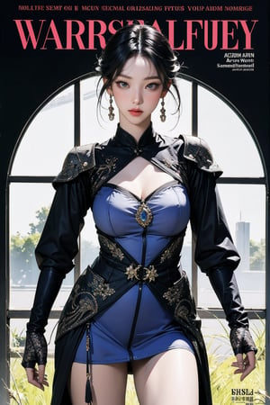 ((arc warior, )) thigh up body, standing, 1girl, looking at viewer, intricate clothes, professional lighting, different hairstyle, coloful outfit, magazine cover, fantasy, ancient, armor, aespakarina, 