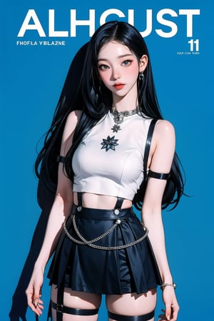 ((kpop idol girl, thigh strap, styled top, skirt,)) 1girl, kneel up, hairstyle, standing, looking at viewer, ultra detailed, profesional lighting, blue background, magazine cover

johyun, wyntracy, hine, hakil, htt, chimai, sim, yuong01, sana, QA, aespakarina, huondey,kn,jisoo, 