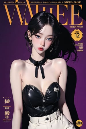 1girl, thigh up body, looking at viewer, styled clothes, hairstyle, aespakarina, magazine cover, earrings, 