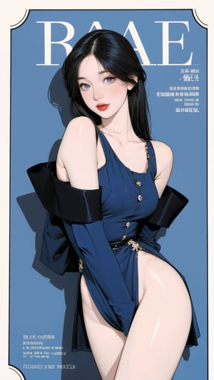 1girl, looking at viewer, thigh up body, stocking, earings, elegant and allure, nsfw, blue background, hairstyle, styled clothes, cutout clothes, dynamic composition, ultra detailed, best quality, sharp focus, magazine cover, outline, 2D artstyle,aespakarina,htt