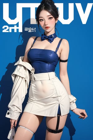 ((kpop idol girl, thigh strap, styled top, skirt,)) 1girl, thigh up, hairstyle, standing, looking at viewer, ultra detailed, profesional lighting, blue background, magazine cover

johyun, wyntracy, hine, hakil, htt, chimai, sim, yuong01, sana, QA, aespakarina, huondey,kn,jisoo,rosé