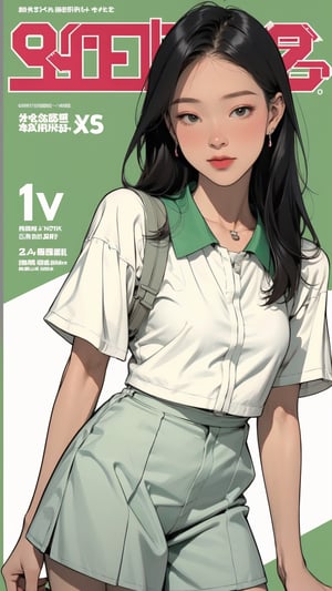 1girl, standing, thigh up body, ((looking at viewer, tennis girl outfit, center opening,)) 2D artstyle, magazine cover, outline, earings, blush, green background, hairstyle, ultra detailed, best quality, sharp focus, ,DiaSondef,sophiesw,Mia ,Anna ,mthanhh