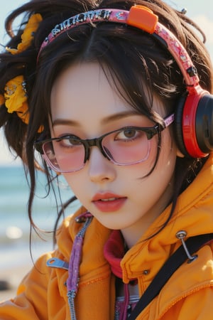 1girl, hip up body, face focus, eyewear, hairstyle, looking at viewer, ultra detailed, profesional lighting, magazine cover, noise effect,

Enhanced all,