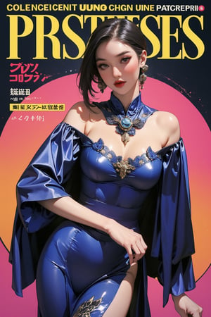 ((high arc priestess, )) thigh up body, 1girl, looking at viewer, intricate clothes, shiny, professional lighting, different hairstyle, coloful outfit, colorful background, intricate background, fantasy, ancient, magazine cover, chimai