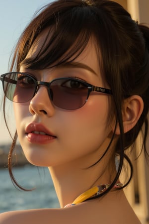 1girl, hip up body, face focus, eyewear, hairstyle, looking at viewer, ultra detailed, profesional lighting, magazine cover, noise effect, beer advertising,

Enhanced all,