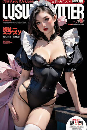 lustful, ((maid,)) thigh up body, 1girl, looking at viewer, intricate clothes, professional lighting, different hairstyle, coloful outfit, magazine cover, outline, chimai
