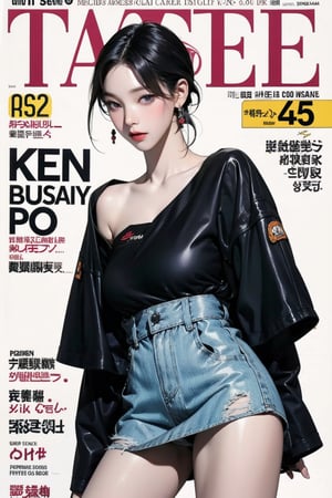 1girl, thigh up body, looking at viewer, styled clothes, hairstyle, aespakarina, magazine cover, earrings, 