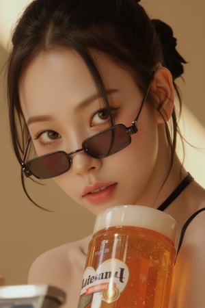 1girl, hip up body, face focus, eyewear, hairstyle, looking at viewer, ultra detailed, profesional lighting, magazine cover, noise effect, beer advertising,

Enhanced all,