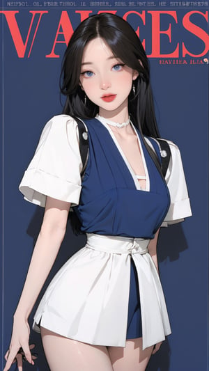 1girl, looking at viewer, thigh up body, stocking, earings, elegant, allure emotion, nsfw, blue background, hairstyle, styled clothes, cutout clothes, dynamic composition, ultra detailed, best quality, sharp focus, magazine cover, outline, 2D artstyle,aespakarina,htt