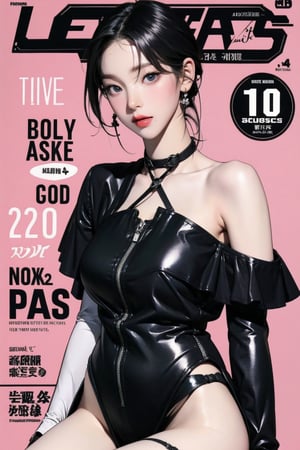 1girl, thigh up body, looking at viewer, styled clothes, hairstyle, aespakarina, magazine cover, earrings, 