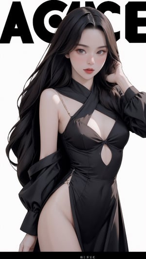 1girl, looking at viewer, thigh up body, sexy and elegant, black background, cutout clothing, hairstyle, cinematic composition, styled clothes,  ultra detailed, best quality, sharp focus, magazine cover, outline, 2D artstyle, htt,haohaoulz