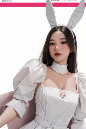 thigh up body, 1girl, looking at viewer, maid clothes, bunny ears,  exposed, high quality, ultra detailed, highres, 8k, accurate color reproduction, best quality, photo by Canon 5d, 50mm ZEISS lens, sharp focus, natural lighting, wide angle, magazine cover, jisoo,haohaoulz,chimai