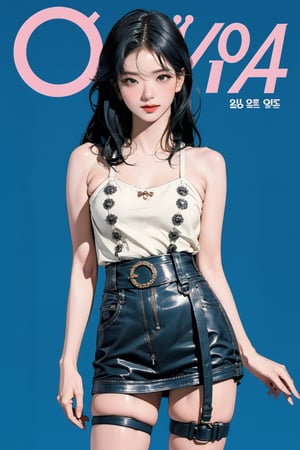 ((kpop idol girl, thigh strap, styled top, skirt,)) 1girl, thigh up, hairstyle, standing, looking at viewer, ultra detailed, profesional lighting, blue background, magazine cover

johyun, wyntracy, hine, hakil, htt, chimai, sim, yuong01, sana, QA, aespakarina, huondey,kn,jisoo,rosé