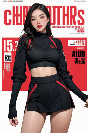 1girl, tennis girl outfit, thigh up body, standing, looking at viewer, detailed clothes, earrings, magazine cover, chimai