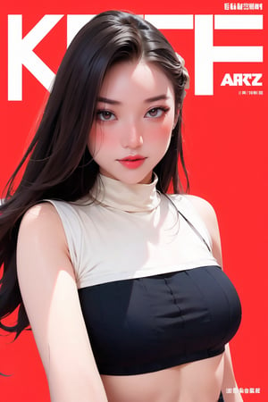 1girl, looking at viewer, styled clothes, turtle neck croptop, sleeveless, hairstyle, sharp focus, magazine cover, coloful background, 2D artstyle, outline, 

chimai,hine,hakil,yuong01,johyun,sim,haohaoulz,kn,htt