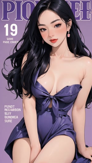 1girl, looking at viewer, thigh up body, stocking, earings, elegant, blush, lustful emotion, nsfw, purple background, hairstyle, styled clothes, cutout clothes, dynamic composition, ultra detailed, best quality, sharp focus, magazine cover, outline, 2D artstyle,aespakarina,htt,sim