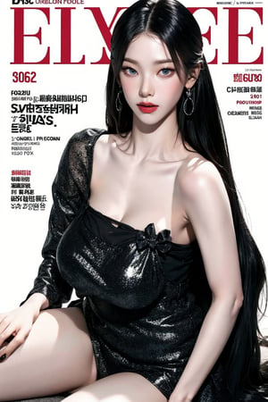 1girl, thigh up body, looking at viewer, styled clothes, hairstyle, aespakarina, magazine cover, earrings, 