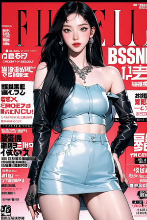 BDSM, allure 1girl, hip up body, standing, see-through, detailed clothes, earrings, magazine cover,  chimai