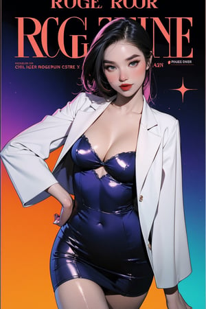 lustful, ((rogue, assassin)) thigh up body, 1girl, looking at viewer, intricate clothes, shiny, professional lighting, different hairstyle, coloful outfit, colorful background, magazine cover, outline, chimai