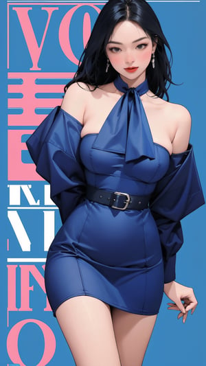 1girl, looking at viewer, thigh up body, stocking, earings, elegant, allure emotion, nsfw, blue background, hairstyle, styled clothes, cutout clothes, dynamic composition, ultra detailed, best quality, sharp focus, magazine cover, outline, 2D artstyle,aespakarina,htt,sim