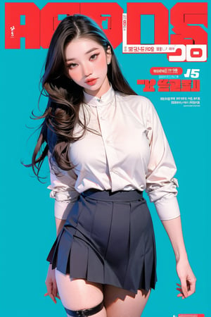 ((kpop idol girl, thigh strap, styled top, pleated skirt,)) 1girl, kneel up, hairstyle, standing, looking at viewer, ultra detailed, profesional lighting, blue background, magazine cover

johyun, wyntracy, hine, hakil, htt, chimai, sim, yuong01, sana, QA, aespakarina, huondey,kn,jisoo, 