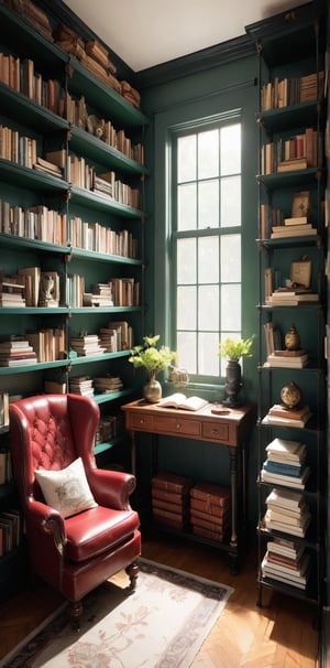 Let’s envision a meticulously curated room bathed in sunlight. Imagine stepping into this space where pristine white walls emit an almost ethereal glow. The focal point is a masterfully organized bookshelf.
📚 Top Shelf:
On the left, a slender, red-and-white striped object leans against the wall. Is it an oar, a relic from a forgotten adventure, or perhaps a symbol of uncharted waters?
Adjacent to it, an antique camera rests. Its brass accents catch the light, hinting at countless captured memories.
In the far right corner, an ornate frame encases an enigmatic illustration or document. Is it a lost map, a family tree, or a cryptic message waiting to be deciphered?
📚 Middle Shelf:
To the left, a stack of books reveals titles like “THE ART OF THE ENGINEER” and “ARCHITECTURE.” These volumes promise knowledge and creativity.
A vintage radio occupies the center, its dials evoking bygone eras. Does it still hum with faint melodies or static-filled voices?
Next to the radio, another stack of books awaits exploration. Perhaps they delve into design, unlocking secrets of form and function.
A smaller, mysterious sculpture or decorative piece stands to the right. Its purpose remains elusive—is it art or an artifact?
📚 Bottom Shelf:
Two green glass objects—vases or candleholders—sit side by side on the left. They hold memories, perhaps flowers from distant lands or flickering flames on quiet evenings.
The second stack of books, with colorful spines, hints at diverse subjects. Poetry, science, philosophy—they coexist harmoniously.
An open book lies partially visible, its yellowed pages adorned with text and illustrations. Is it a forgotten treasure, a love letter, or a manual for life?
Adjacent to the open book, a smaller journal or notebook rests spine-outward. Its contents remain concealed—a private sanctuary for thoughts and dreams.
Finally, on the far right, a meticulously crafted model sailboat graces the shelf. Its rigging and sails evoke voyages across imaginary seas.
📚 Cabinetry:
Below the bookshelves, two closed white cabinets guard their secrets. What lies within? Ancient scrolls, family heirlooms, or simply neatly folded linens?
💡 Lighting:
Exposed black wiring hangs above, serving as track lighting. It illuminates the scene, casting intriguing shadows on the shelves.
🌟 Atmosphere:
The room exudes intellectual curiosity. It’s a blend of nostalgia and modern aesthetics—an invitation to explore, discover, and unravel hidden narratives.
Feel free to step closer, run your fingers along the spines, and lose yourself in this captivating space. ✨🔍