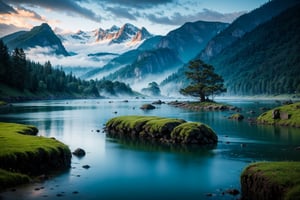 The beauty of moody side of nature, landscape, misty, blue hour