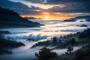 The beauty of moody side of nature, landscape, misty, blue hour