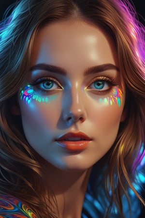 reflection madness, psychedelic art, paranoid female portrait, Glenn Brown style, perfect face, perfect eyes, highly detailed, comprehensive cinematic, digital painting, 8k, cinematic lighting, best quality, high res, detailed work, post-processing, perfect result