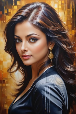 oil painting, heavy brushstrokes, paint drips, a breathtaking portrait of a Mozart, female, Aishwarya Rai, dress_shirt,  medium long fuzzy hair, perfect symmetric eyes,gorgeous face,  rich, deep colors,layered image shaded by cells, golden ratio, award winning, professional,highly detailed, intricate, volumetric lighting, gorgeous, masterpiece, sharp focus, depth of field, perfect composition, award winner, artstation, acrylic painting create a hyper realistic vertical photo of Indian most attractive woman in her 40s, Trendsetter wolf cut black hair, 