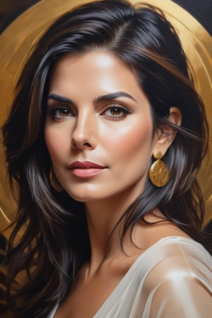 oil painting, heavy brushstrokes, paint drips, a breathtaking portrait of a Mozart, female, Sandra Bullock, composes a piece of music, action pose, medium long fuzzy hair, perfect symmetric eyes,gorgeous face,  rich, deep colors,layered image shaded by cells, golden ratio, award winning, professional,highly detailed, intricate, volumetric lighting, gorgeous, masterpiece, sharp focus, depth of field, perfect composition, award winner, artstation, acrylic painting create a hyper realistic vertical photo of Indian most attractive woman in her 40s, Trendsetter wolf cut black hair, 