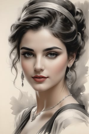 portrait of a beautiful woman from lebanon, most beautiful, Harrison Fisher, charcoal art, black charcoal
on antique paper, intricate details, ultra high quality model, masterpiece, sharp focus, depth of field, unreal engine